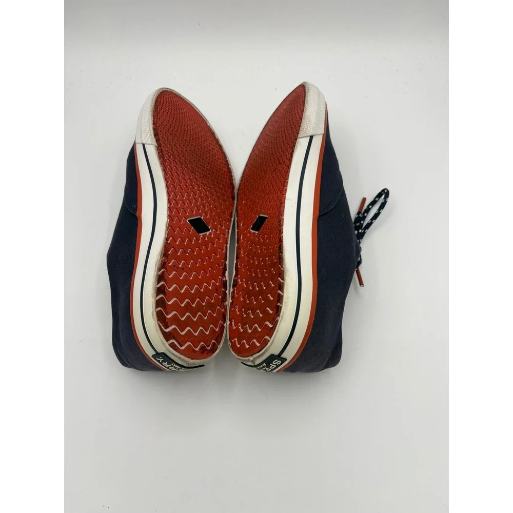 Sperry Sailing Club Mens 9 M Navy Blue Red Trim Canvas Deck Shoes STS17697
